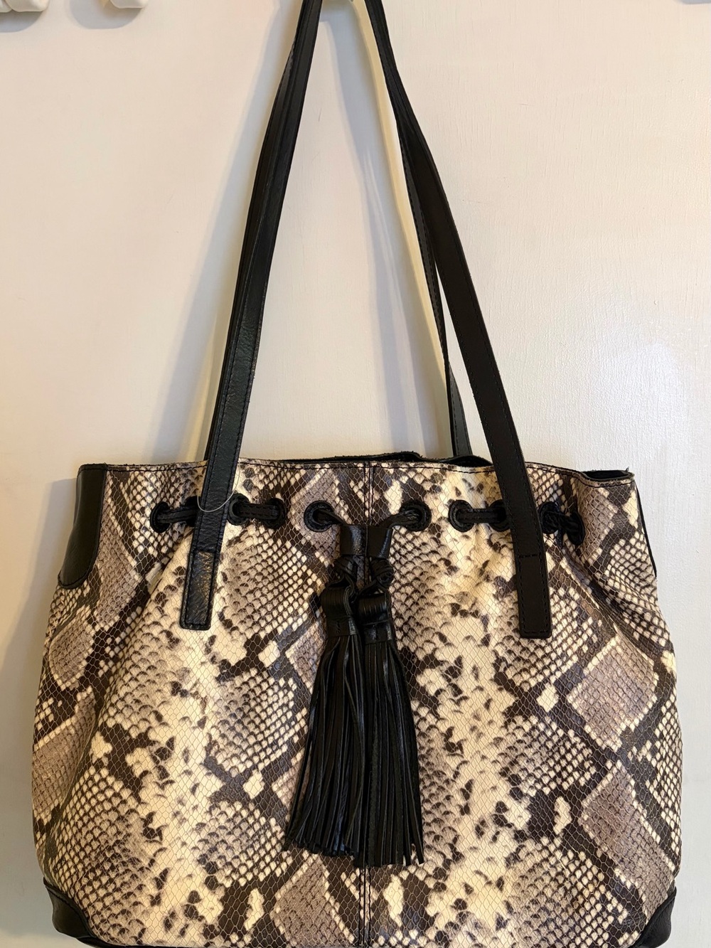 Patricia Nash Witney Python Print Leather Tote Bag with Tassel